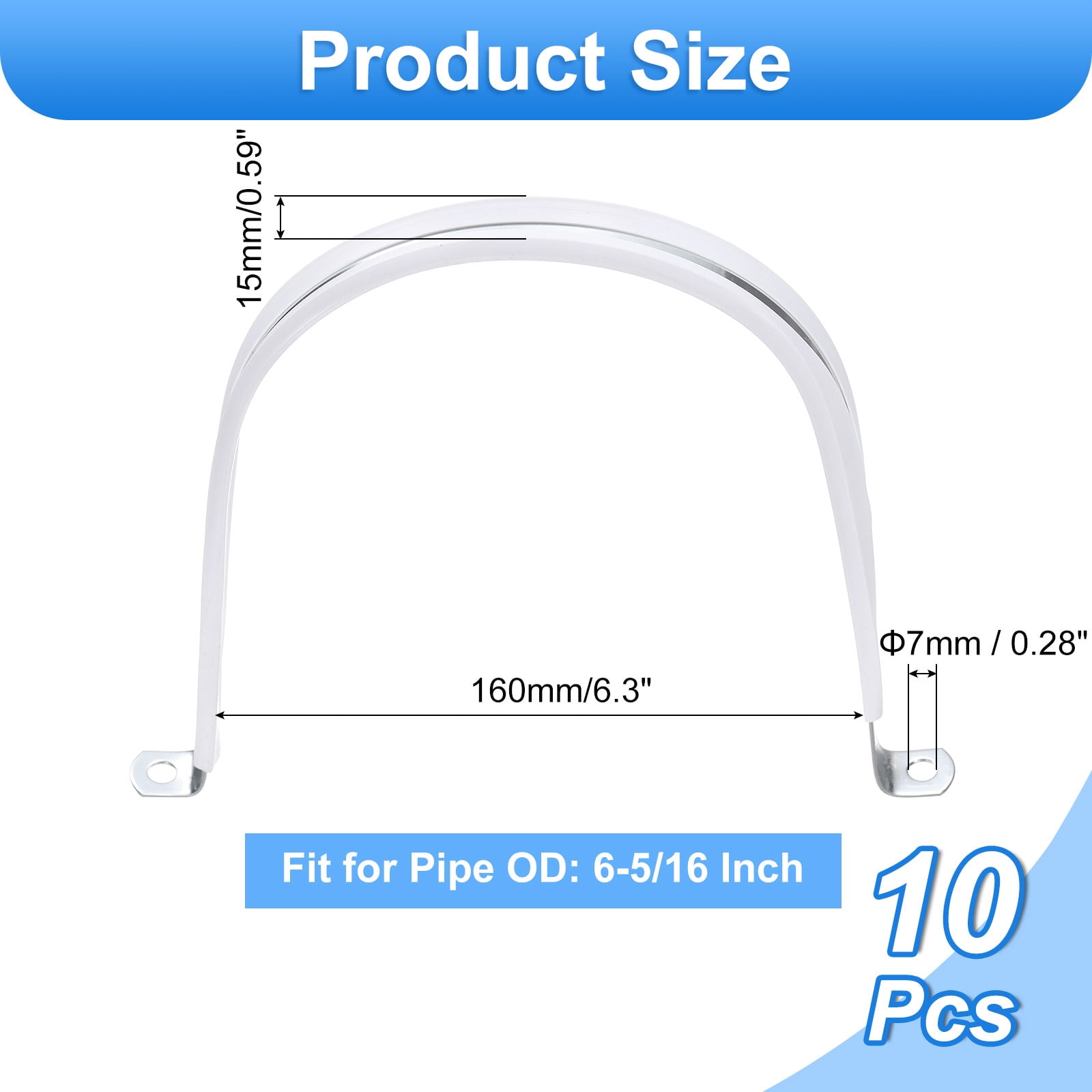 10 Pcs 6-5/16 Inch Rigid Pipe Strap,  2 Holes U Bracket Cable Clamp Hanger