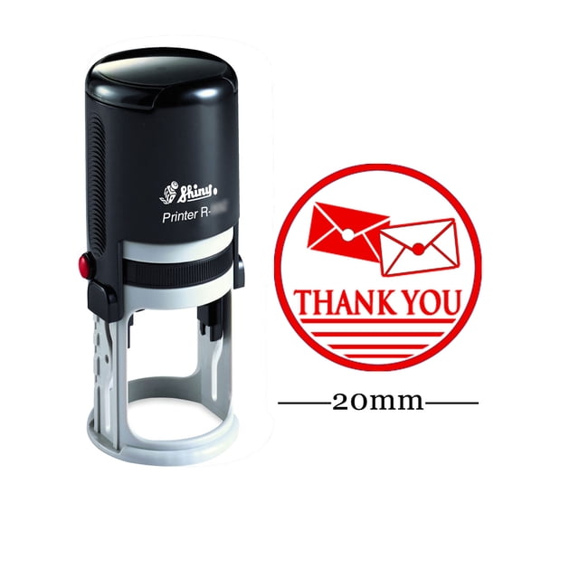THANK YOU Round Self Inking Thank you Stamp 20mm Mini Shiny Mounted Rubber Stamp