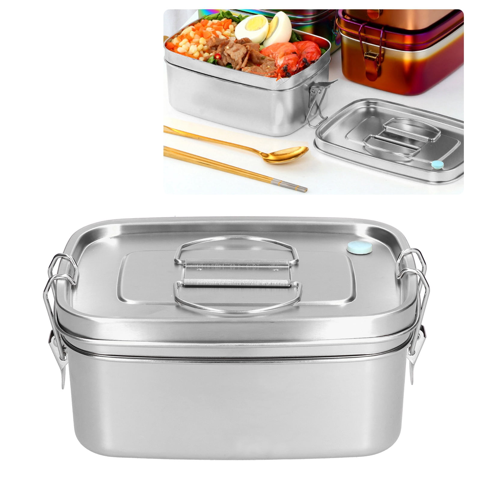 Portable Divided Stainless Steel 2 Compartments bento lunch box with Lock Clips Design, Metal Lunch Box Containers,Dishwasher Safe Leak Proof for Home Office[Silver]