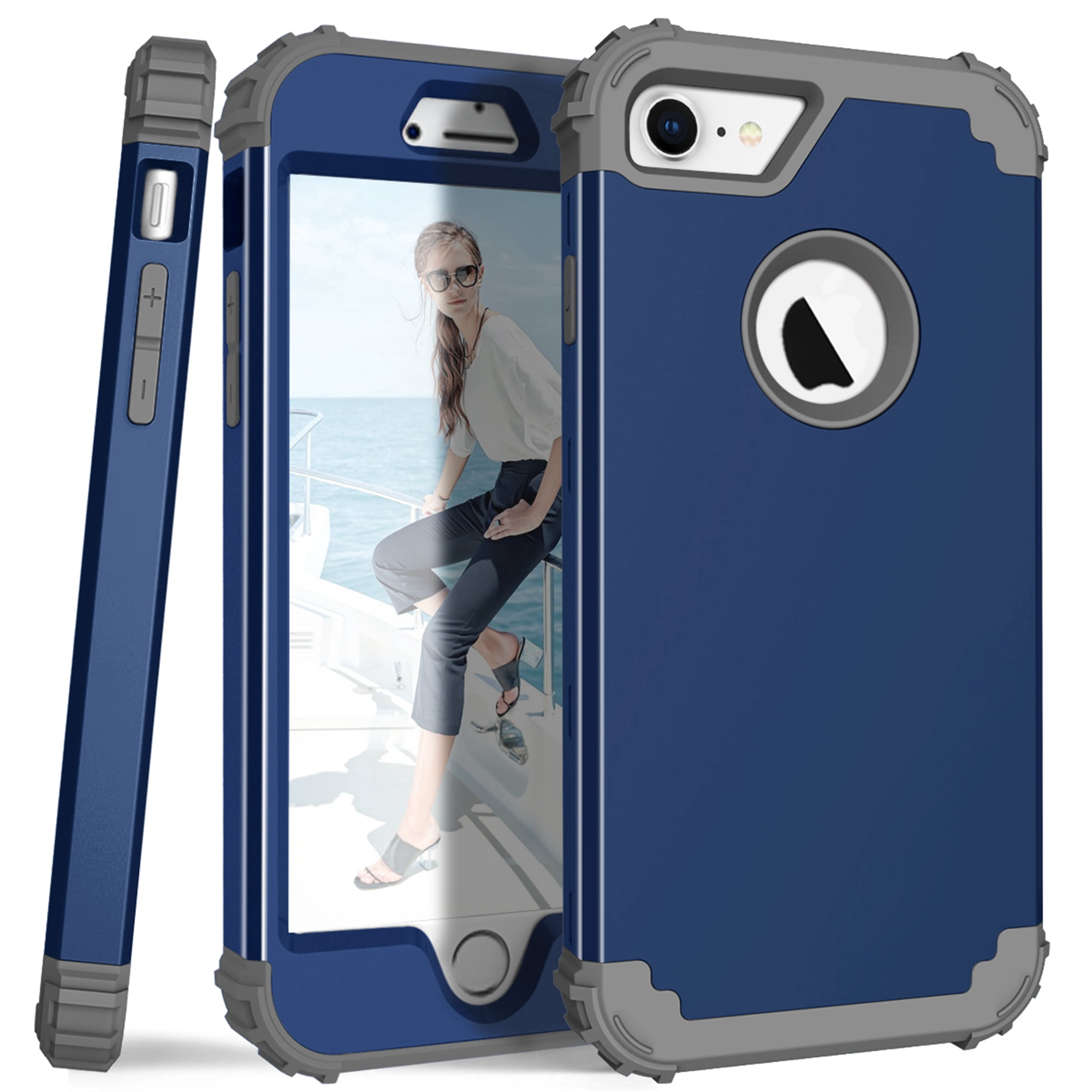 Dteck iPhone 8 Case, Dteck Heavy Dual Layer Rugged Shockproof Case Hard PC Protective Back Cover For Apple iPhone 8, Deep Blue