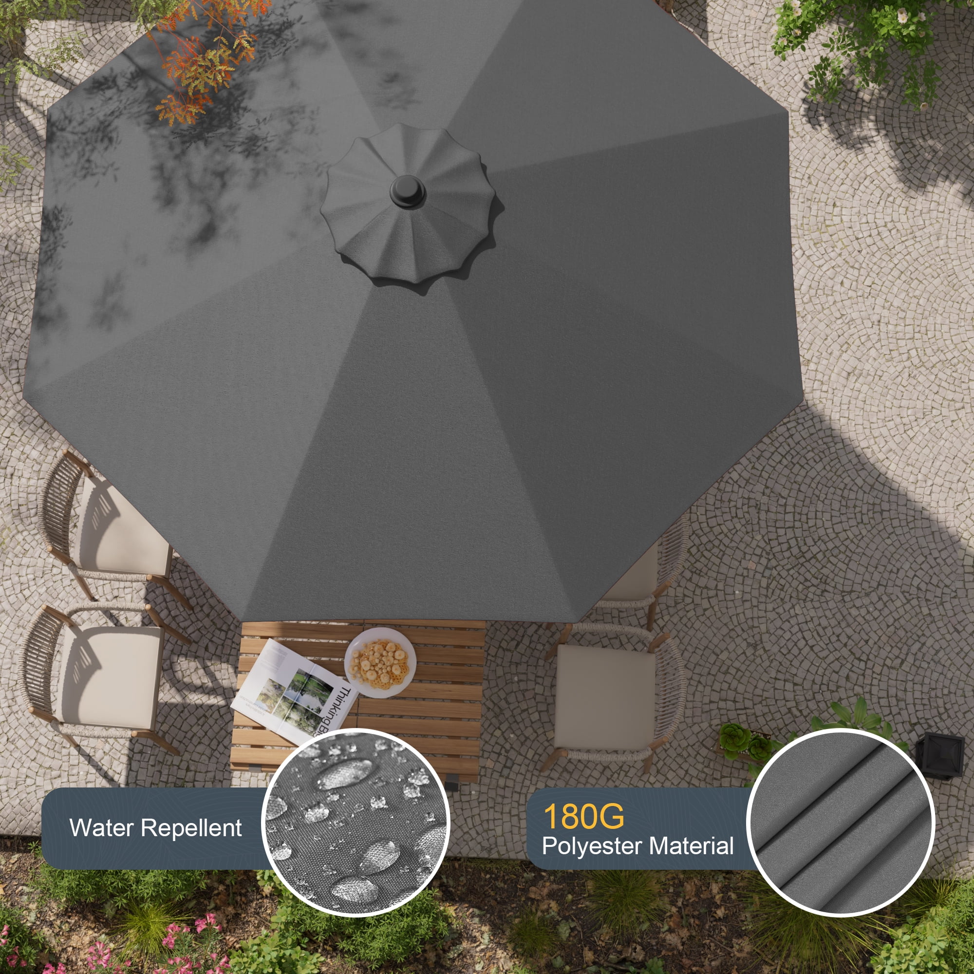 ACEGOSES 9ft Outdoor Patio Umbrella with Tilt 8 Ribs and Crank for Garden and Yard,Cold Gray