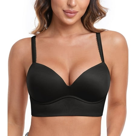Exerin Bras for Women Plunge Wirefree Pullover Push Up Comfortable Padded Plus Size Bra(Black 34C)