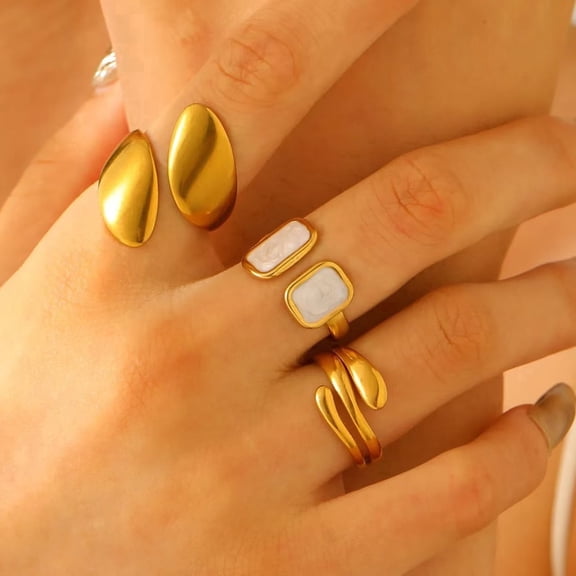 3Pcs/Set Vintage Adjustable Gold Stainless Steel Geometric Rings for Women