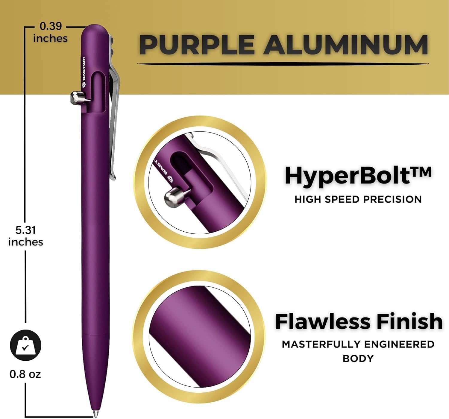 Bastion Aluminum Slim Bolt Action Pen, Purple, Ballpoint Refillable, 1 Count