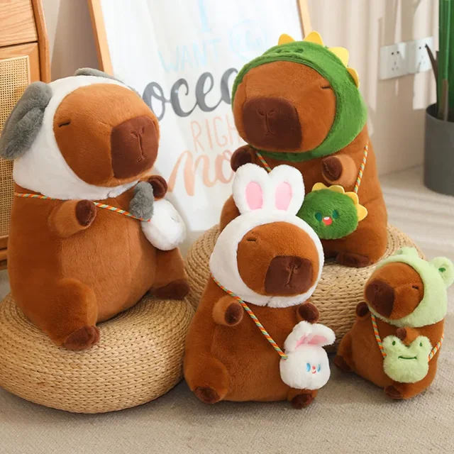 Juguetes de peluche divertidos de Capybara con tocado, muñecos de peluche de animales de dibujos animados encantadores, regalo de vacaciones, decoración del hogar, almohadas de felpa para sofá2100