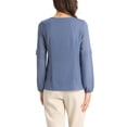 thumbnail image 3 of Blusa de gasa para mujer Inspire Chic con cuello de ojal, mangas de patchwork, elegante para el trabajo, talla S azul, 3 of 6
