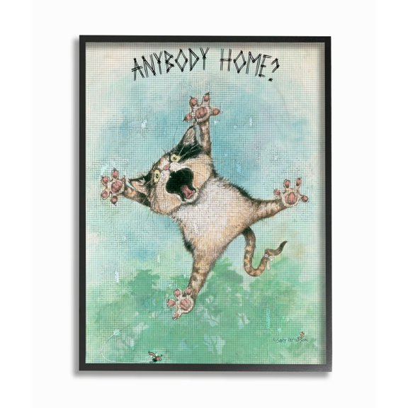 Stupell Industries Anybody Home Funny Cat Cartoon Pet Design Framed Wall Art by Gary Patterson