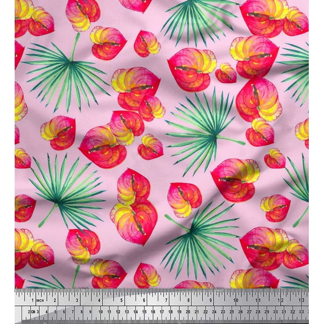 Soimoi Viscose Chiffon Fabric Leaves & Laceleaf Floral Print Sewing Fabric Yard 42 Inch Wide