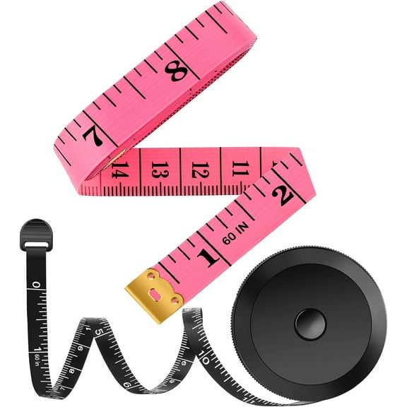 2 Pack Tape Measure Measuring Tape for Body Fabric Sewing Tailor Cloth Knitting Vinyl Home Craft Measurements, 60-Inch Soft Fashion Pink & Retractable Black Double Scales Rulers for Body Weight