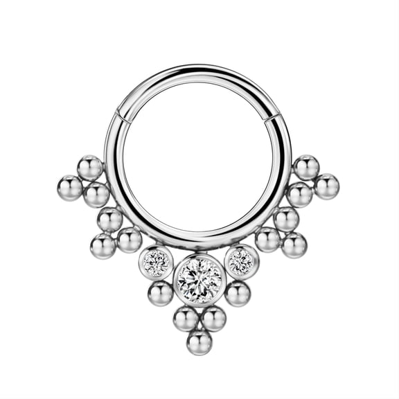 316L Surgical Steel Septum Ring 16g 8mm Septum Jewelry 16 Gauge Beaded Septum Clicker Cubic Zirconia CZ Gem Cluster Clicker 5/16" Septum Piercing Jewelry