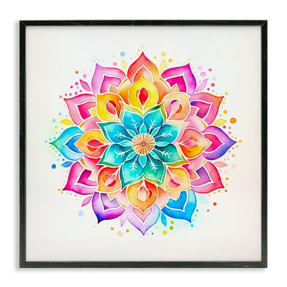Stupell Industries Bright Rainbow Mandala Abstract Painting Black Framed Art Print Wall Art, 12 x 12