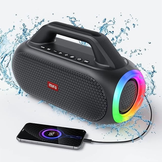 wonima11 WildBox Bluetooth Speakers, 60W Ultra Bass Portable Waterproof Speaker with Aux Input, Micro SD Card Slot, Carrying Handle, Black