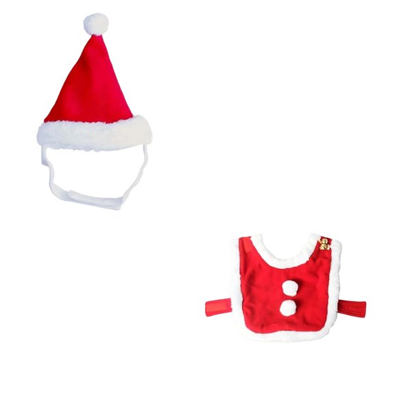 Dog Cat Christmas Costume Set, Bell Cloak and Santa Hat, Composite Fabric Festive Outfit, Winter Holiday Dress Up for Party, Perfect for All Breeds Red L