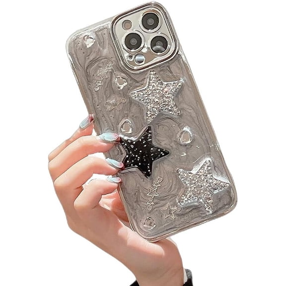 Designed for iPhone Case,Luxury Electroplated 3D Glitter Sparkle Sparkly Star Camera Lens Protection Shockproof Protective Cover Phone Case (White,iPhone 14 Plus)