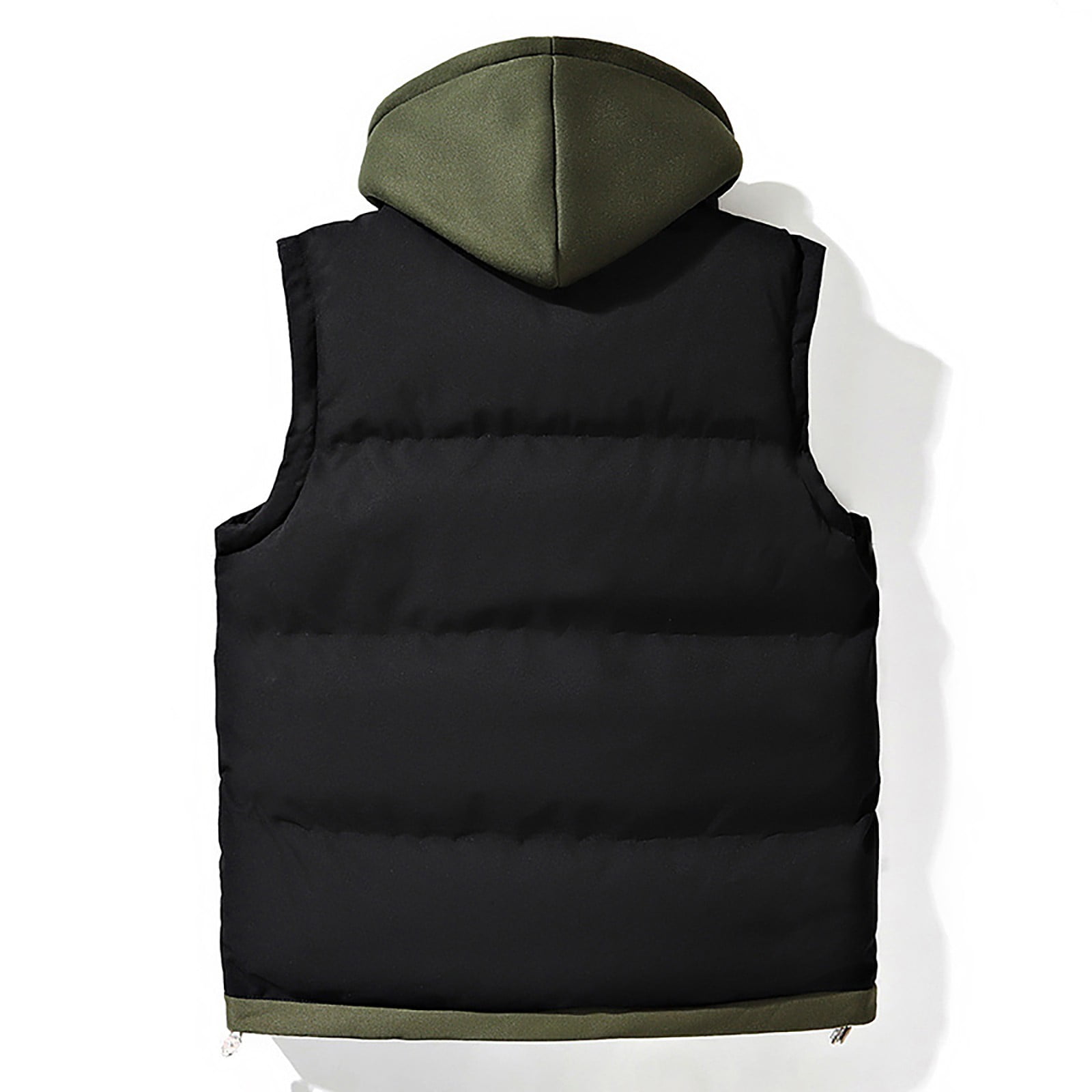 dzxyzu Men's Vest Lined Puffer Hooded Vest Outdoor Quilted Winter Vest Drawstring Waistcoat Sleeveless Hooded Cargo Jacket Padded Vest Sports Waistcoat Coat for Travel Hiking Running - Black