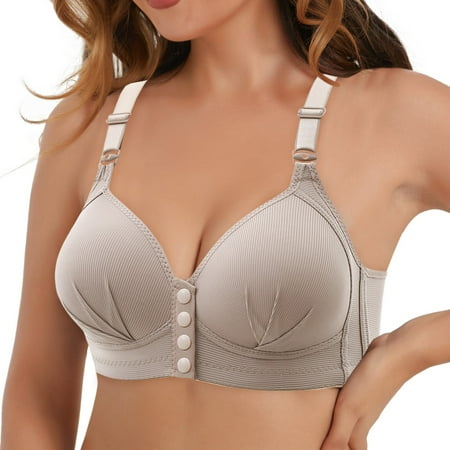 Pavied Nursing Bras Wireless Bras Push Up Bra Women s New Large Front Button Bra Breastfeeding No Steel Ring Gathering Side Fold Thin Cup Button Tank Top Bra Front Closure Bras Seamless Bras Gray 44