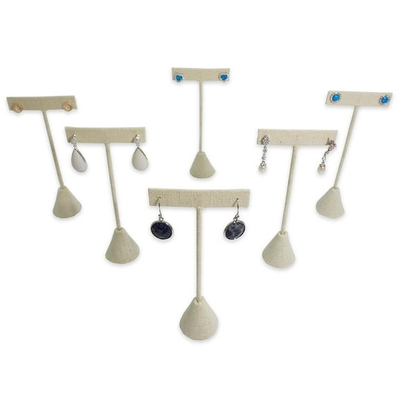 6Pcs Set Earring T Stand Display Set, Jewelry Display Stand for Showroom and Tradeshow Showcase Displays, various materials, 4 1/2 H in; 5 3/4 H in; 6 3/4 H in Beige Linen
