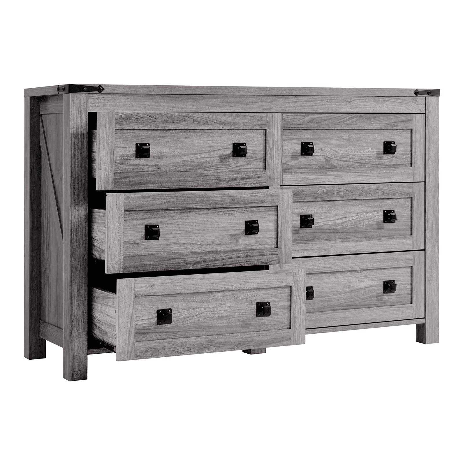 CHITOOMA Wooden Dressers for Bedroom 6 Drawer Adult, 47.2" Storage Cabine with Double Handle, Chest of Drawers for Living Room Hallway, Gray