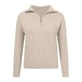 thumbnail image 5 of zaveiop Women Designer Zipper Knitted Sweater V Neck Sweater Tops Casual Pullover Polo Shirts 2025 Fall Fashion Outfits (Beige, One Size), 5 of 6