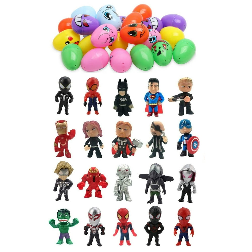 24 Pcs Printed Easter Eggs With Assorted 20 Pcs Superhero Mini Action