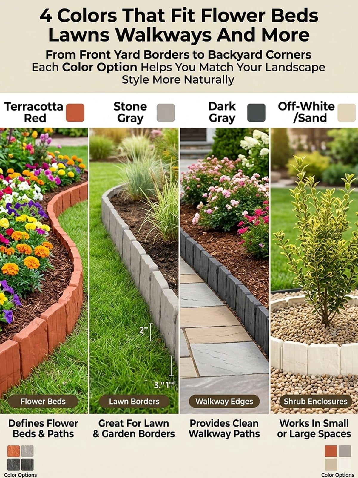 Plastic Garden Retaining Fence Garden Edging Landscape Flower Bed Edging Borders Faux Stone for Landscaping Lawn Blocks Interlocking No Dig Flexible Weather Resistant Outdoor Beds