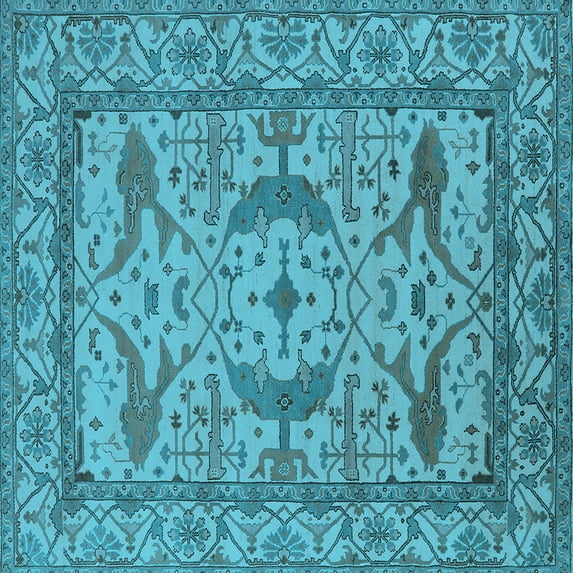 Ahgly Company Indoor Square Oriental Light Blue Industrial Area Rugs, 7' Square
