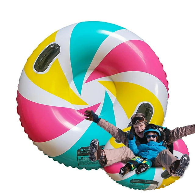 YISITIAN 80cm Inflatable Snow Tube, Multi-Color Round Sled with Safety Handles, Thickened Bottom for Kids Teens Winter Snow Sledding AZ1014-6283