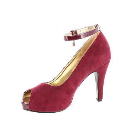Black Suede Peep Toe - Beacon Womens Sophia Suede Peep Toe Ankle Strap Classic Pumps