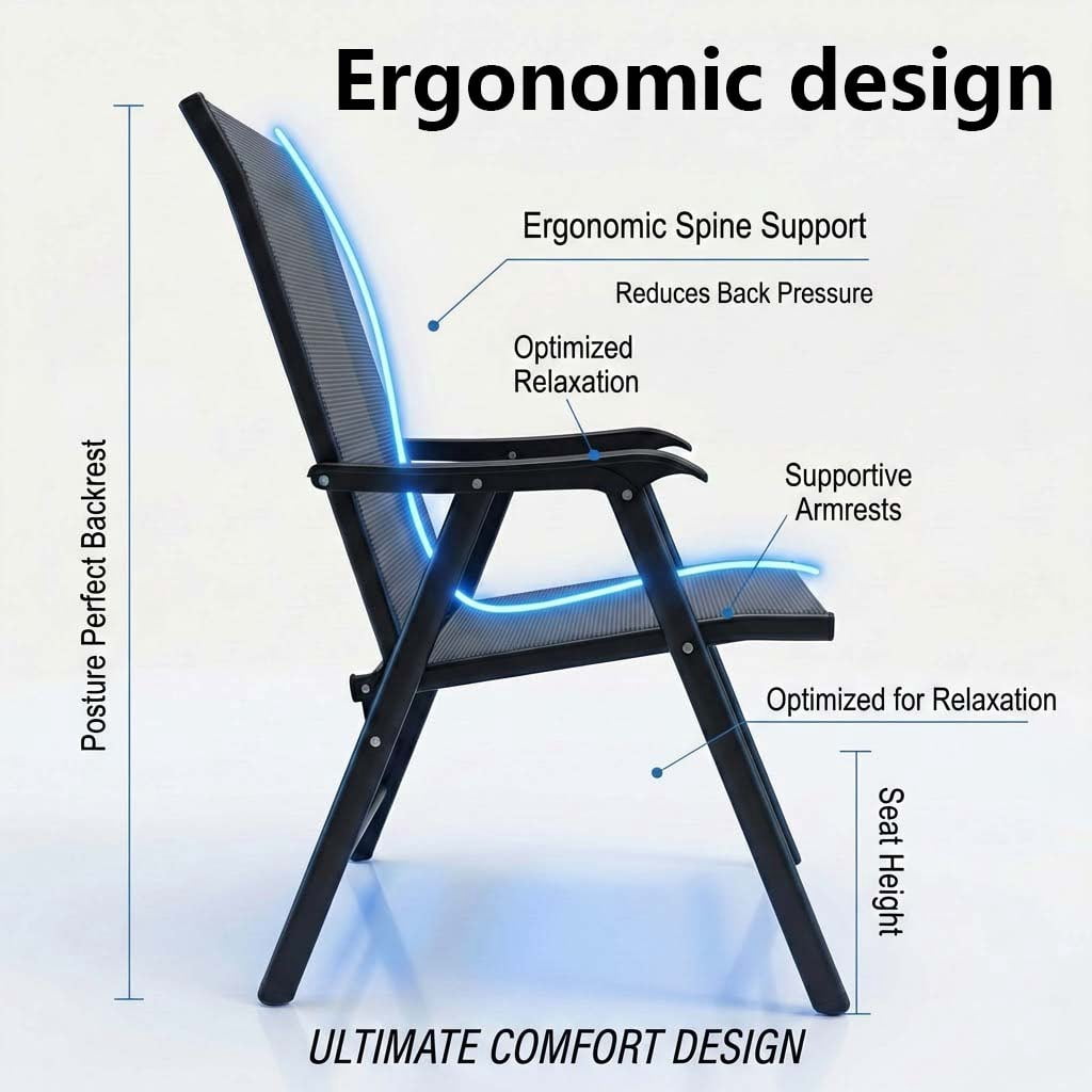 Outdoor Patio Chairs Set of 2, Stackable Folding Dining Chairs with High Back, Portable Camping Chairs with Mesh Seat for Deck, Garden, Travel, Comfortable, Gray
