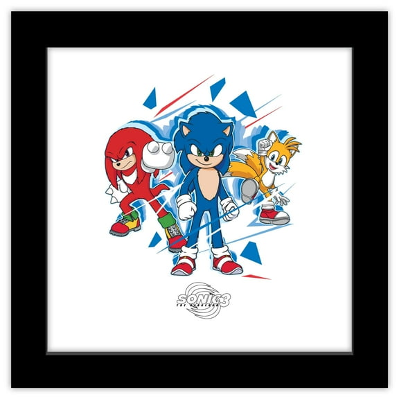 Gallery Pops Sonic the Hedgehog 3 - Hero Trio Illustrated Wall Art, Black Framed Version, 12" x 12"