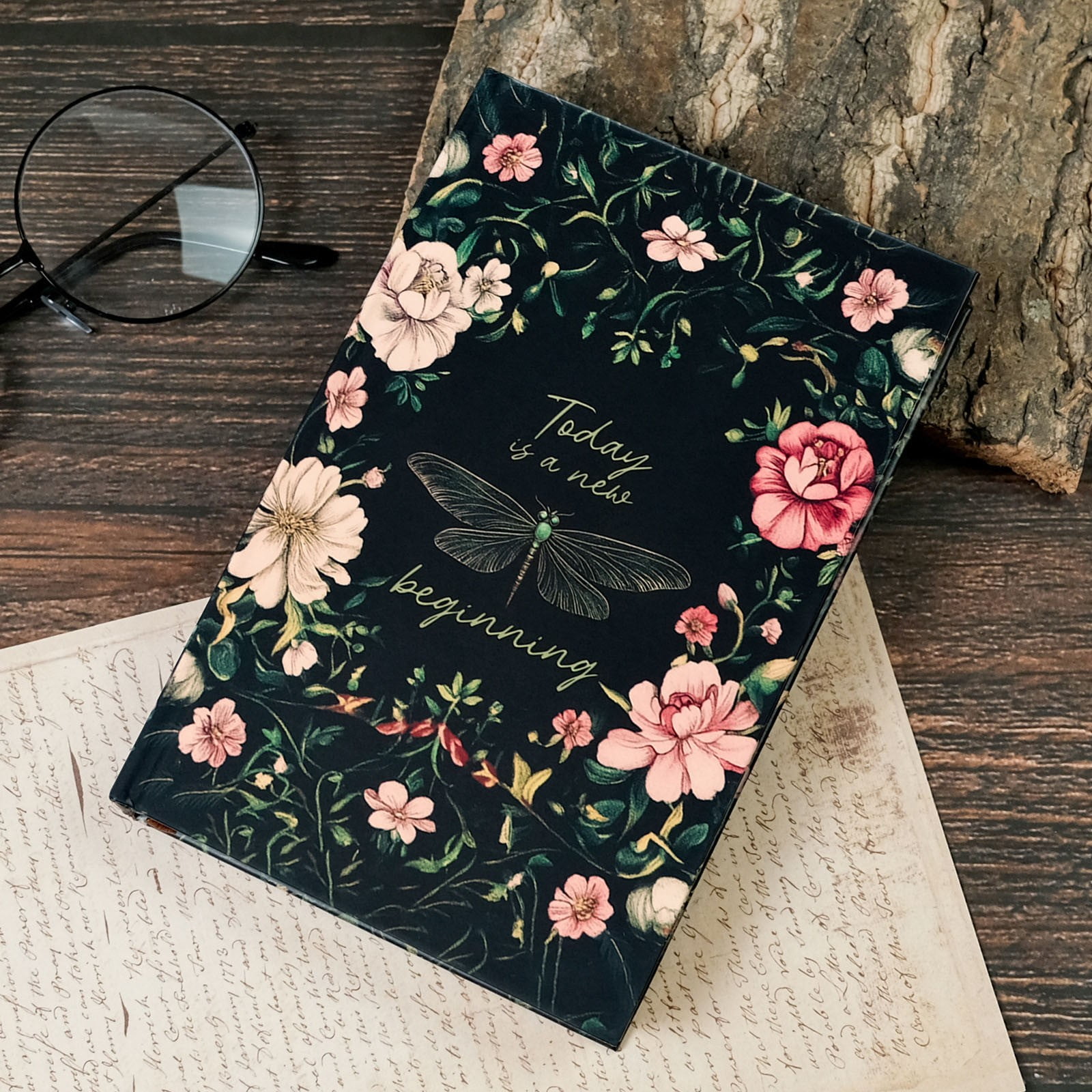 VKLU Hardcover Journal, Elegant Black Lily Rose Embossed Notebook, A5 Portable Size with Thick Ink-Proof Paper, Aesthetic Daily Diary