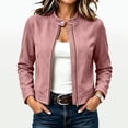 thumbnail image 2 of Yeglea Womens Fall Faux Suede Moto Jacket Full Zip Stand Collar Snap Buttons Long Sleeve Side Pockets Cropped Slim Fitted for Casual Daily Streetwear Evening Wear Pink,XXL, 2 of 9