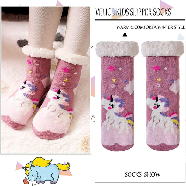 Fille de Garçon Doux Épais Chaussettes Pantoufles Chaudes Hiver Polaire  Bordée de Bas de Noël Flous pour les Chaussettes de la Maison Enfant Enfant  en Bas Âge 