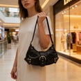thumbnail image 2 of Btomtd Retro Style Crossbody Bags for Women, Relaxed PU Leather Buckle Handbag, Pleated Underarm Shoulder Purse for Daily Commuting, Black, 2 of 6