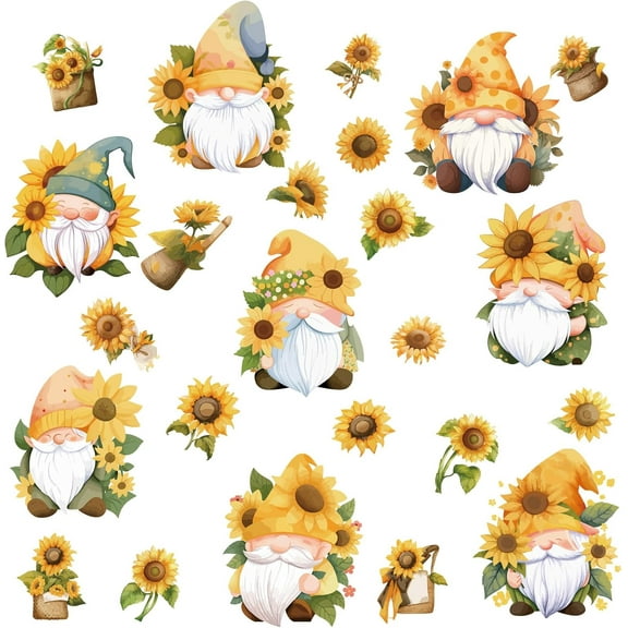 8 Styles Sunflower Wall Stickers Gnome Flower Floral Stickers Window Stickers PVC Waterproof Self Adhesive Wall Decals Cling Removable for Window Decor Clings Stairway Housewarming Gift