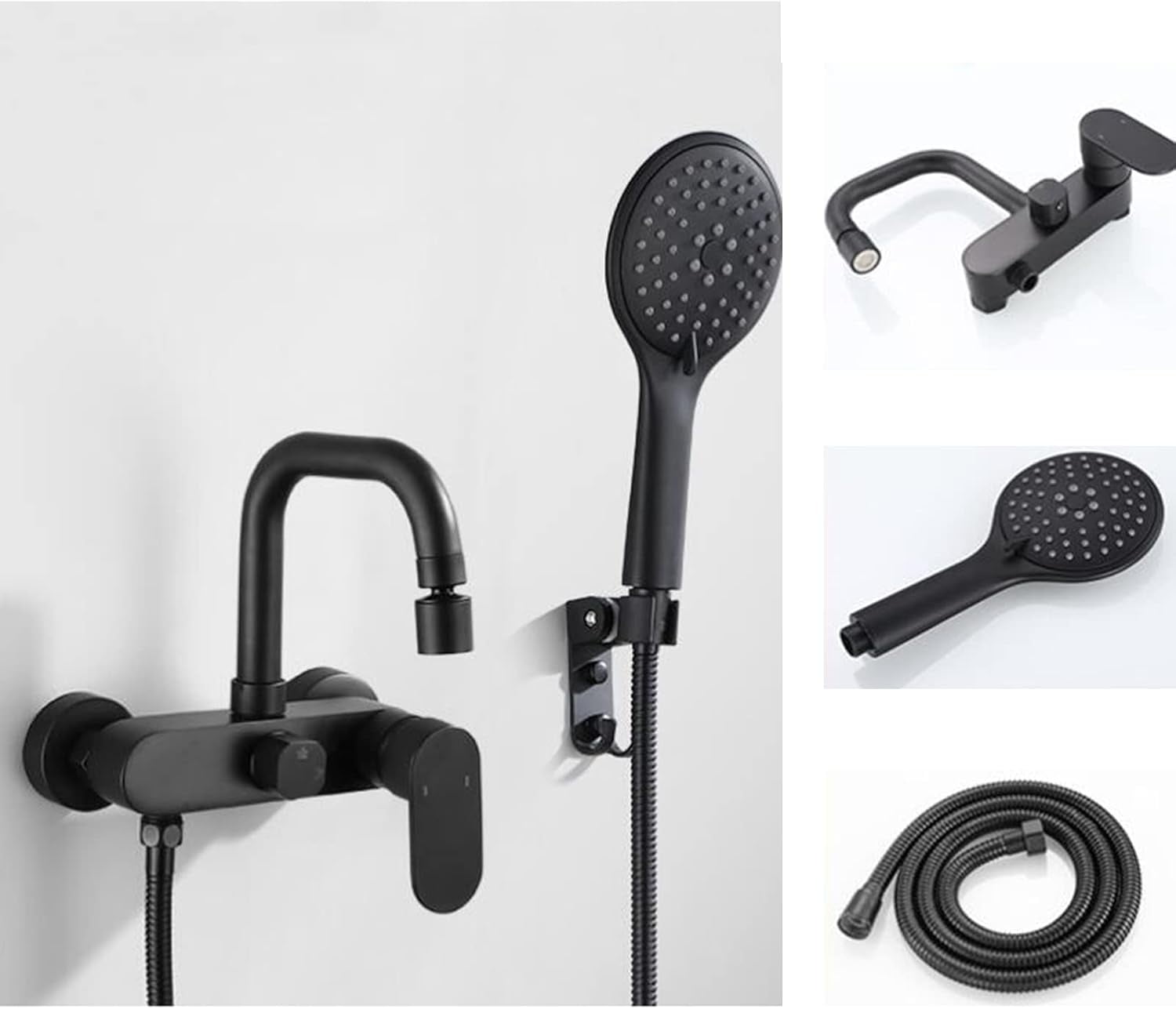 Bathtub Faucet with Shower Brass Double Hole Hot and Cold Water Multifunction Bathroom Bathtub Faucet Black-B