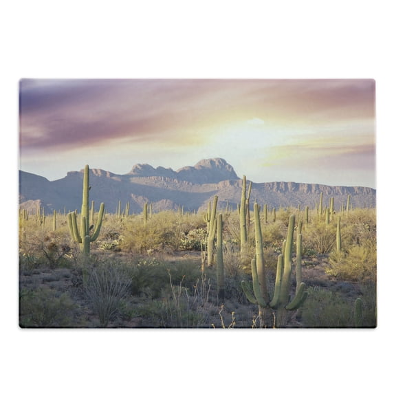 Arizona Cutting Board, USA National Park Photo of Exotic Saguaro Cactus in Sunny Day with Mountains, Decorative Tempered Glass Cutting and Serving Board, in 3 Sizes, by Ambesonne