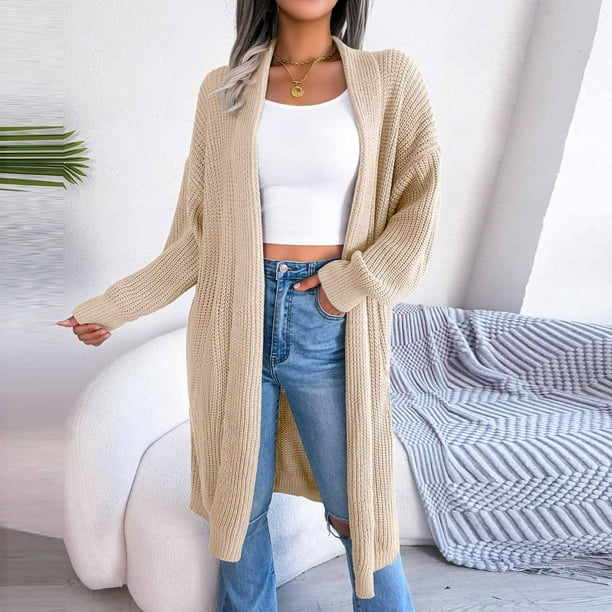 jernbane Kvarter symaskine Miluxas Clearance Plus Size Women's Fashion Autumn Winter Solid Lapel-Neck  Long Cardigan Sweater Coat Tops Beige 6(M) - Walmart.com