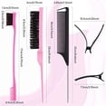 thumbnail image 3 of Dicasser 17 Pack Hair Brush Set Nylon Teasing Hair Brushes 3 Row Salon Teasing Brush Double Sided Hair Edge Brush Smooth Comb Grooming Rat Tail Combs with Duckbill Clips for Women Girls (Pink), 3 of 6