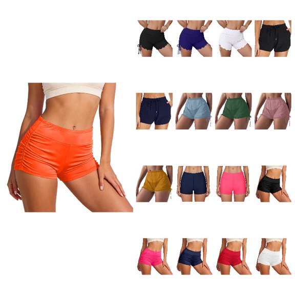 Women Swim Shorts Summer Beach Swim Bottoms Orange Swimsuits Shorts Bathing Suit Bikini Bottoms
