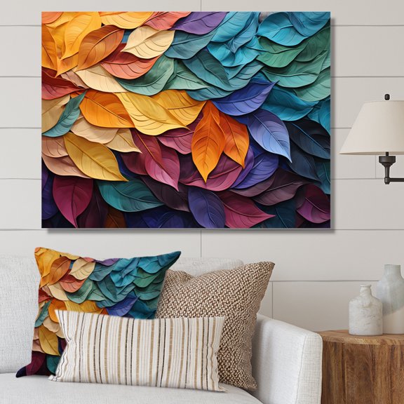Designart "Colorful Leaves composition III" Modern Wall Art Living Room