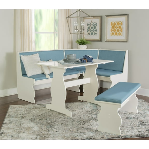Linon Sasha 3-Piece Casual Indoor Corner Dining Nook , White/Capri Blue