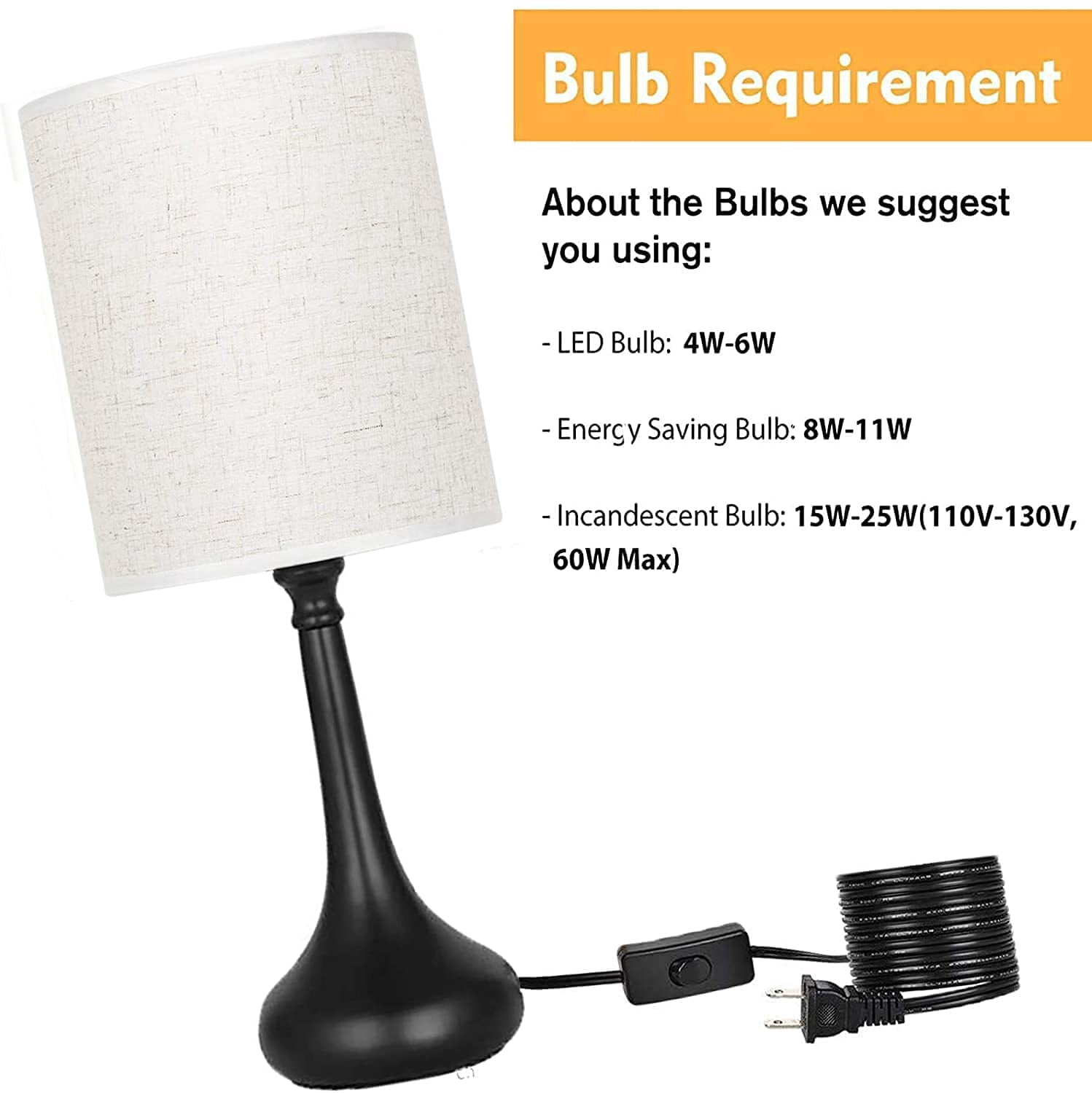 Set of 2 Black Modern Bedroom Nightstand Lamp by Oumilen