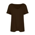 thumbnail image 4 of Dwralegc Women Fashion Deep V-Neck Short Sleeve Tops Basic Oversized Shirt Summer V-Neck Short Sleeve Tops Tee Loose Fit Solid T Shirt Outfits Brown XL, 4 of 5