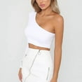 thumbnail image 4 of YCNYCHCHY Summer T-shirt Sexy One Shoulder Crop Top Women Skew Collar Unique Long Sleeve Slim Fit Solid Leisure Basic Bodycon Tees, 4 of 6