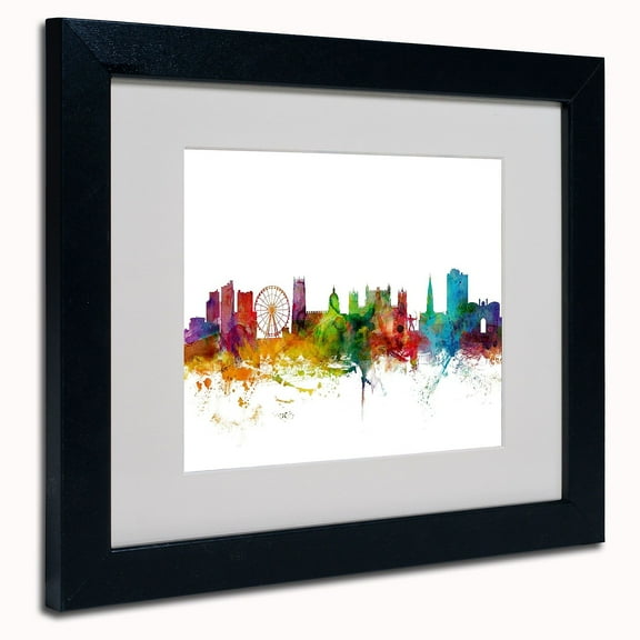 Trademark Fine Art "Nottingham England Skyline II" Canvas Art by Michael Tompsett, Black Frame