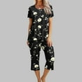 thumbnail image 2 of BiZtdJrK Womens Floral Print Pajama Sets Short Sleeve Sleepwear Tops and Capri Pants Pjs Set Comfy 2 Peice Loungewear Black M, 2 of 6