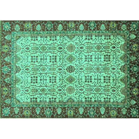 Ahgly Company Indoor Rectangle Oriental Turquoise Blue Traditional Area Rugs, 4' x 6'