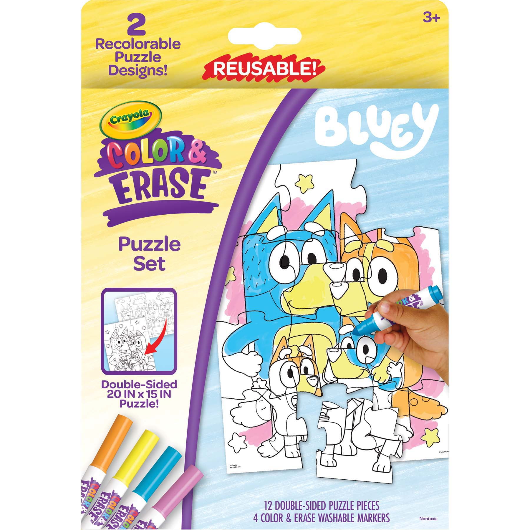 Crayola Color & Erase Reusable Puzzle Set, Bluey, Pack of 2
