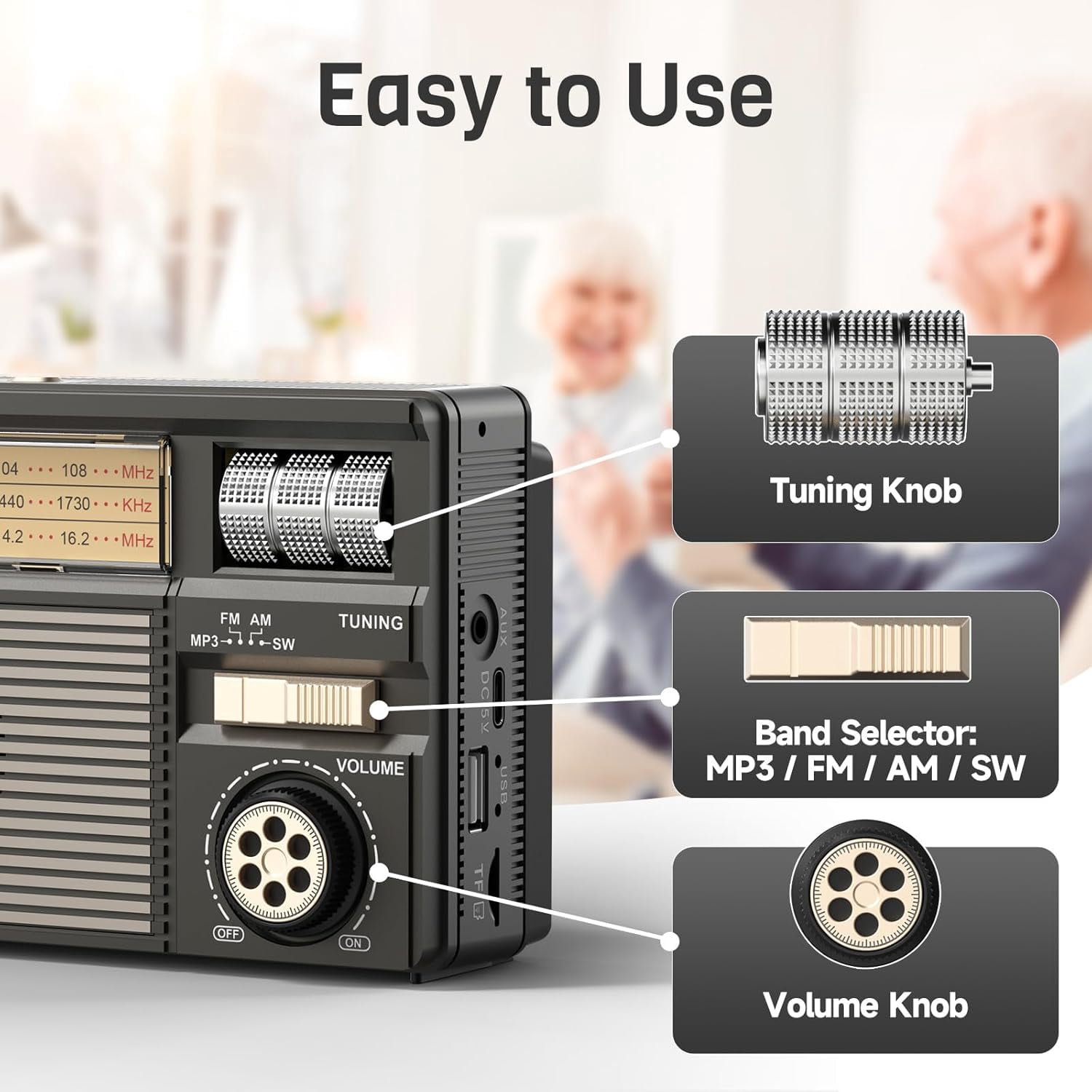 Portable Radio FM/AM/SW,Retro Bluetooth Speaker,Vintage Transistor Radios,TF Card/USB Playback,USB-C/Solar Battery Operated,Lanyard,Small Radios for Home Kitchen Outdoor,Gifts for Seniors Elderly
